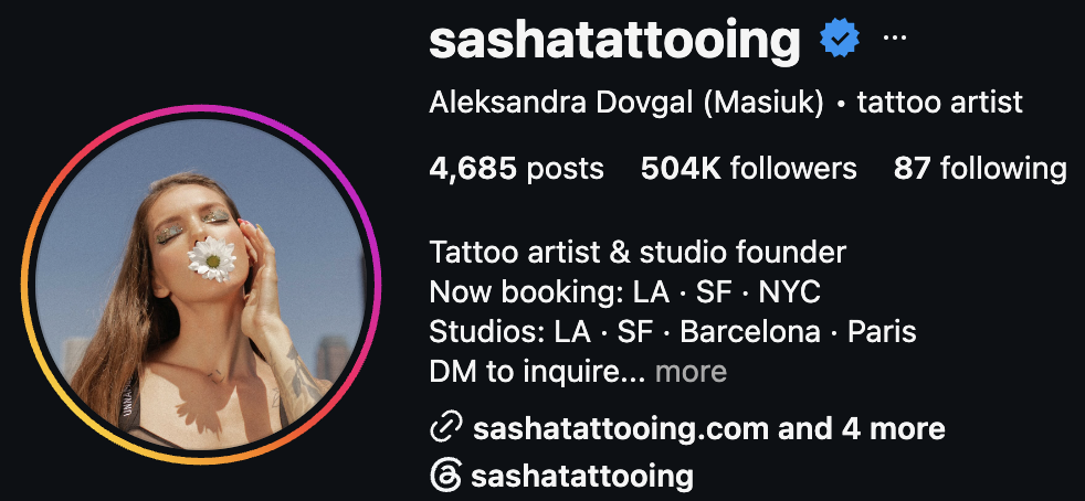@sashatattooing on Instagram — 504K followers